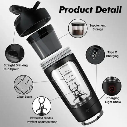 Turbo Electric Shaker Bottle With Protein Container