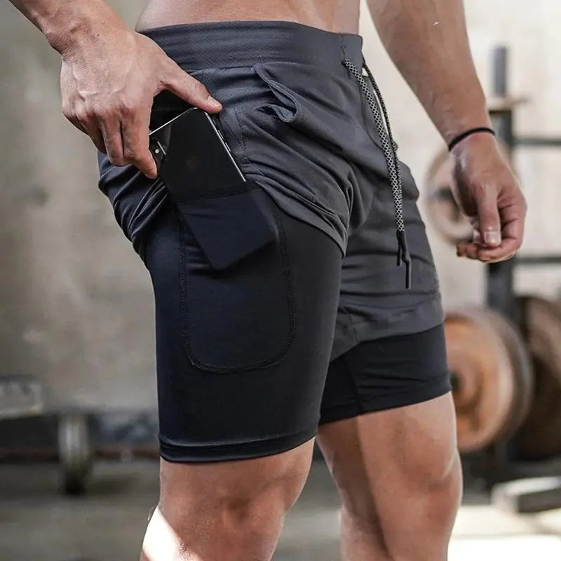 Men's Fitness Workout Running Shorts With Inner Lining Phone Pocket